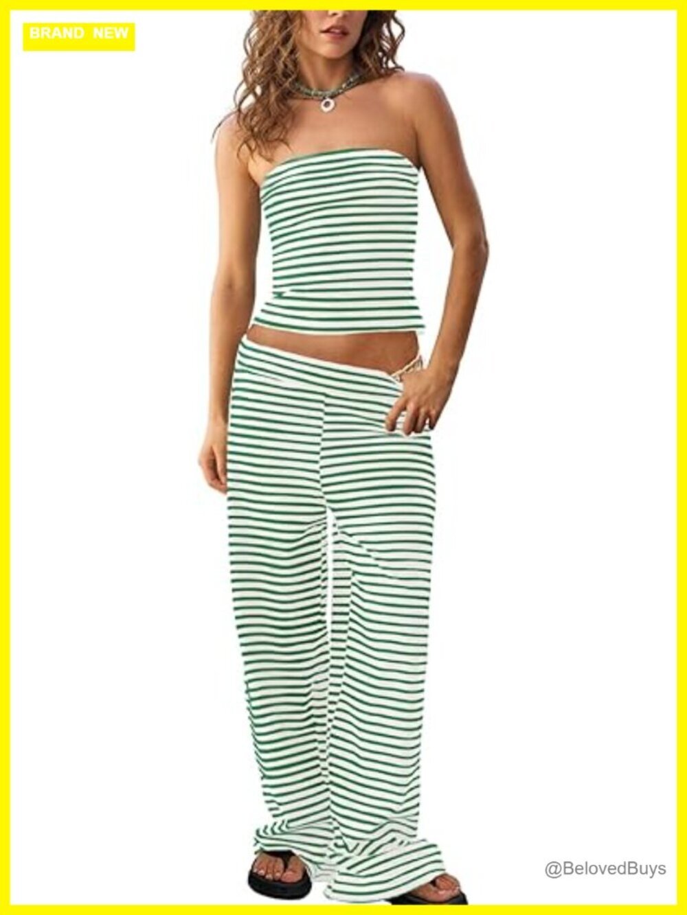 Striped 2 Piece Lounge Set with Wide Leg Pants